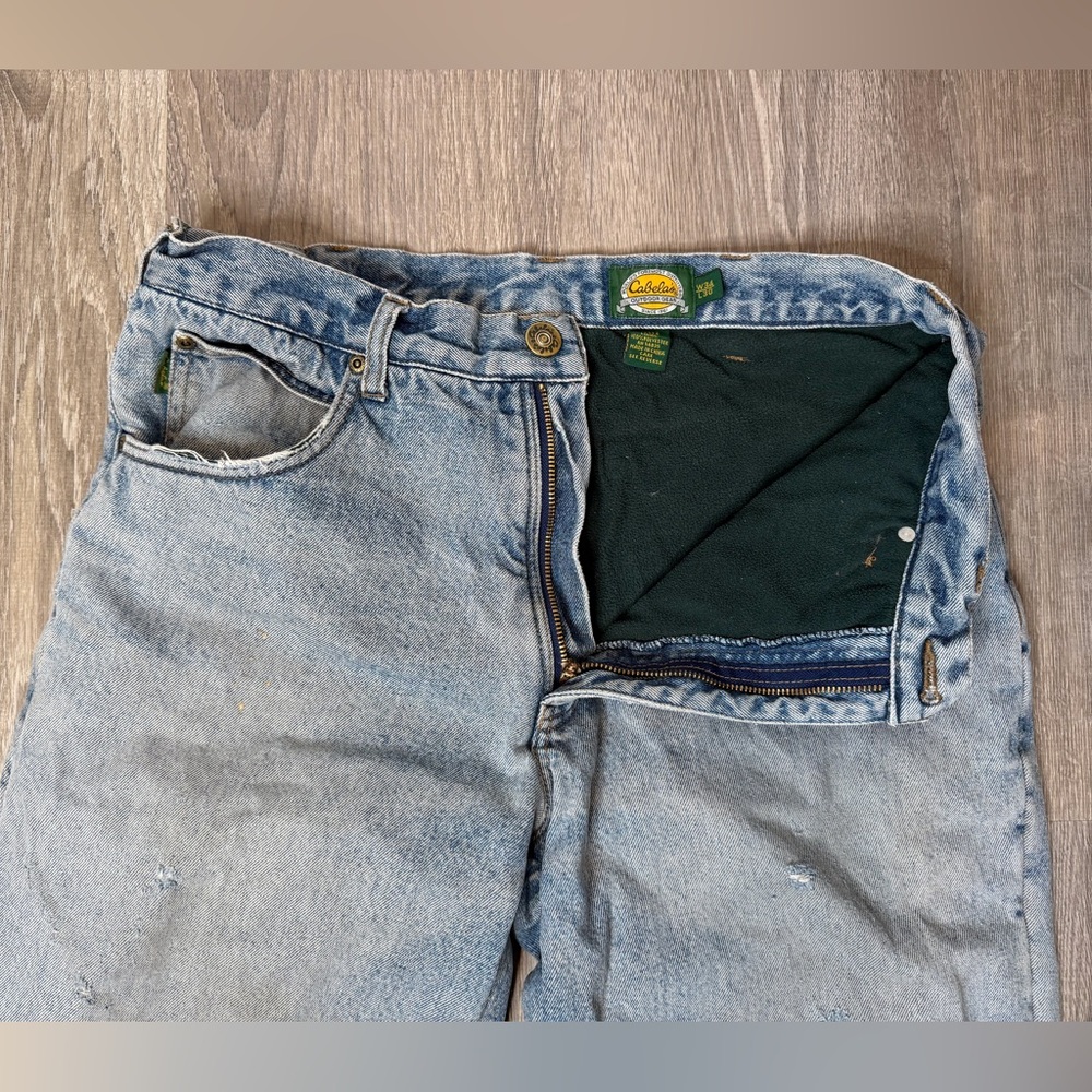 Cabela’s Lined Work Jeans – Men’s 34x30 – Distressed Vintage Denim – Outdoor